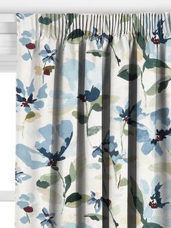 John Lewis Fleur Made to Measure Curtains or Roman Blind, Lake Blue - view 2, Lake Blue