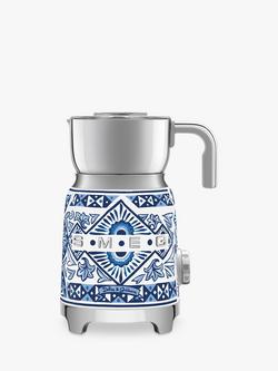 Smeg Dolce & Gabbana MFF01DGBUK Mediterraneo Milk Frother, Blue/White, Blue/White