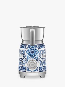 Smeg Dolce & Gabbana MFF01DGBUK Mediterraneo Milk Frother, Blue/White - view 2, Blue/White
