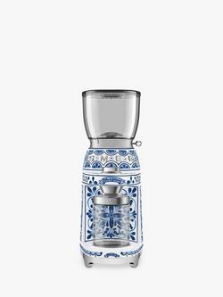 Smeg Dolce & Gabbana CGF01DGBUK Mediterraneo Coffee Grinder, Blue/White, Blue/White