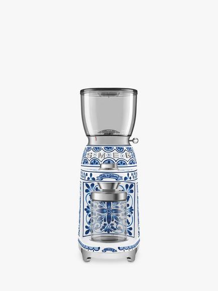 Smeg Dolce & Gabbana CGF01DGBUK Mediterraneo Coffee Grinder, Blue/White, Blue/White