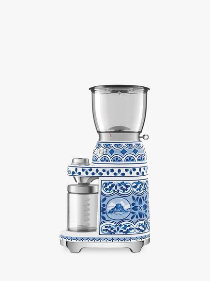 Smeg Dolce & Gabbana CGF01DGBUK Mediterraneo Coffee Grinder, Blue/White - view 2, Blue/White