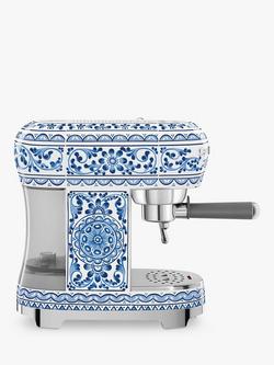 Smeg Dolce & Gabbana ECF02DGBUK Mediterraneo Espresso Machine, Blue/White - view 2, Blue/White