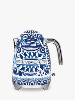 Smeg Dolce & Gabbana KLF03DGBUK Mediterraneo Electric Kettle, 1.7L, Blue/White, Blue/White