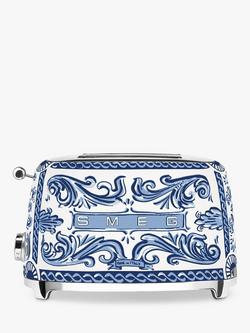 Smeg Dolce & Gabbana TSF01DGBUK Mediterraneo Toaster, Blue/White - view 2, Blue/White