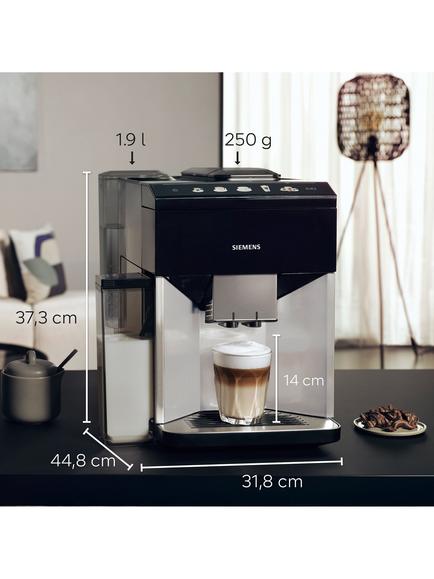 Siemens TQ513GB1 EQ500 Bean to Cup Coffee Machine, Daylight Silver / Piano Black - view 2, Daylight Silver / Piano Black