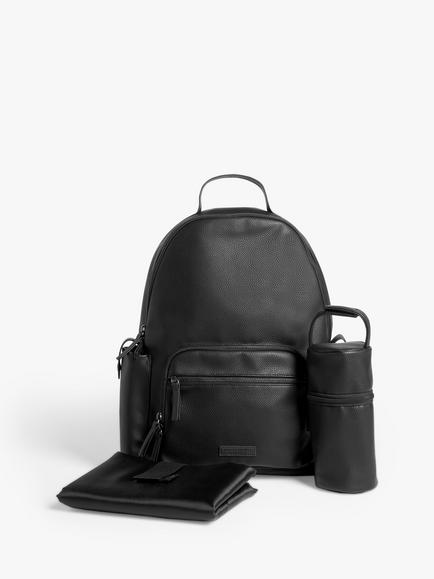 John Lewis Faux Leather Changing Backpack - view 2, Black