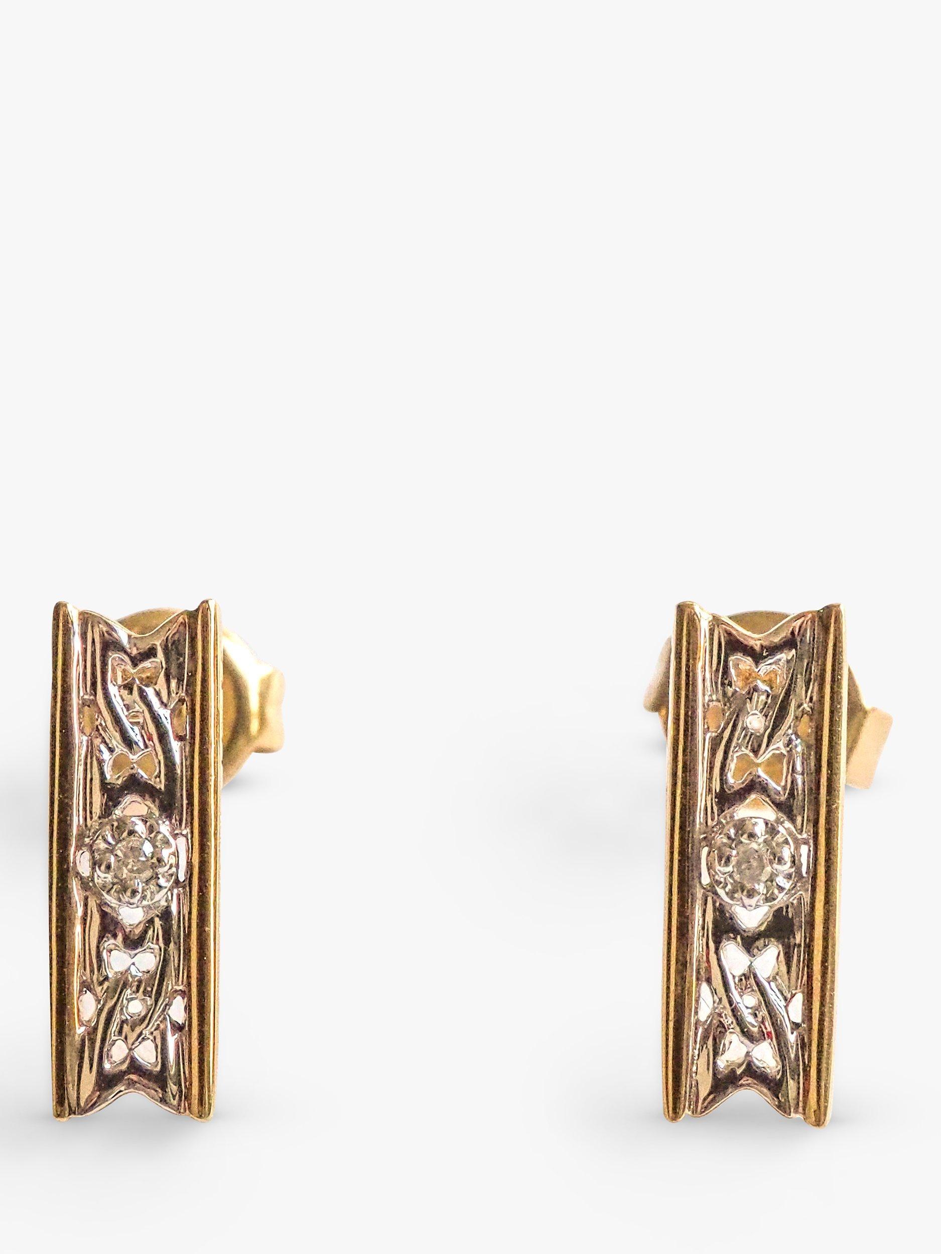 L & T Heirlooms Pre-Loved 9ct Gold Celtic Weave Diamond Stud Earrings
