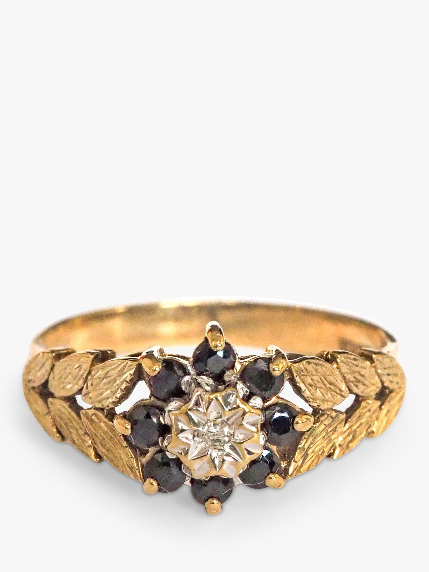 L & T Heirlooms Pre-Loved 9ct Gold Diamond and Sapphire Floral Cluster Ring