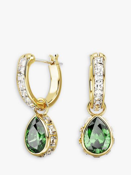 Swarovski Stilla Hoop and Pear Drop Crystal Earrings, Gold/Green, Green