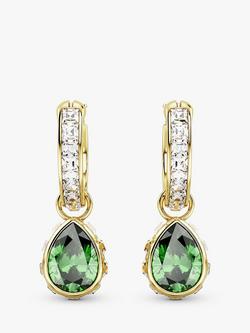 Swarovski Stilla Hoop and Pear Drop Crystal Earrings, Gold/Green - view 2, Gold/Green
