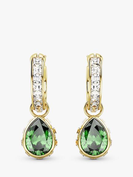 Swarovski Stilla Hoop and Pear Drop Crystal Earrings, Gold/Green - view 2, Green