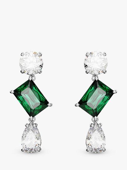 Swarovski Mesmera Crystal Drop Earrings, Silver/Green, Silver/Green