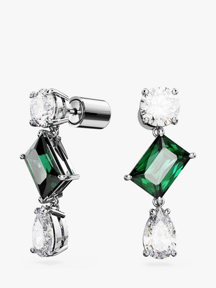 Swarovski Mesmera Crystal Drop Earrings, Silver/Green - view 2, Silver/Green
