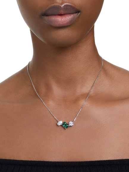 Swarovski Mesmera Mixed Cut Crystal Pendant Necklace, Silver/Green - view 2, Silver/Green
