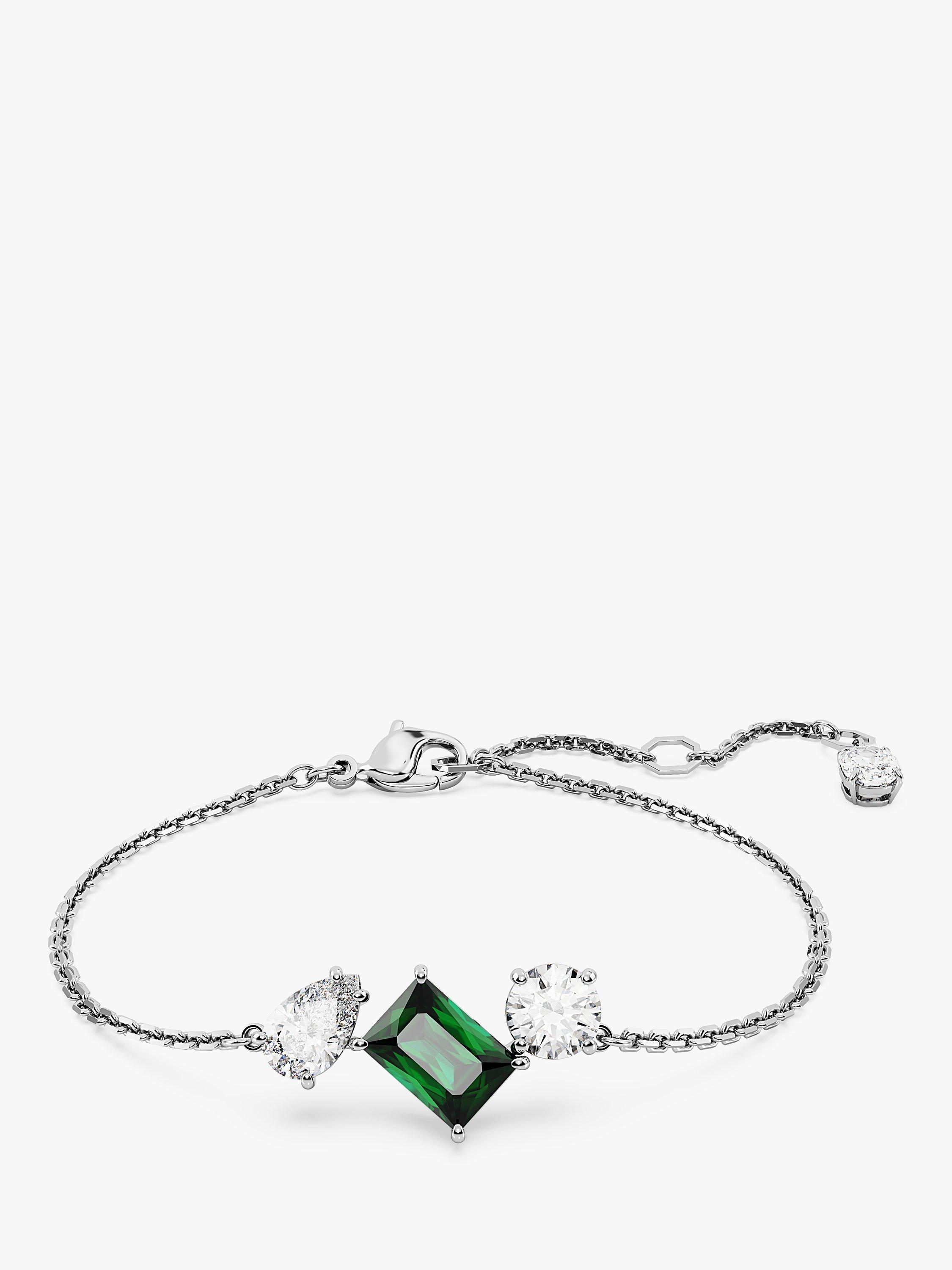 Product image 1 of 2, which shows Swarovski Mesmera Crystal Trio Chain Bracelet, Silver/Green