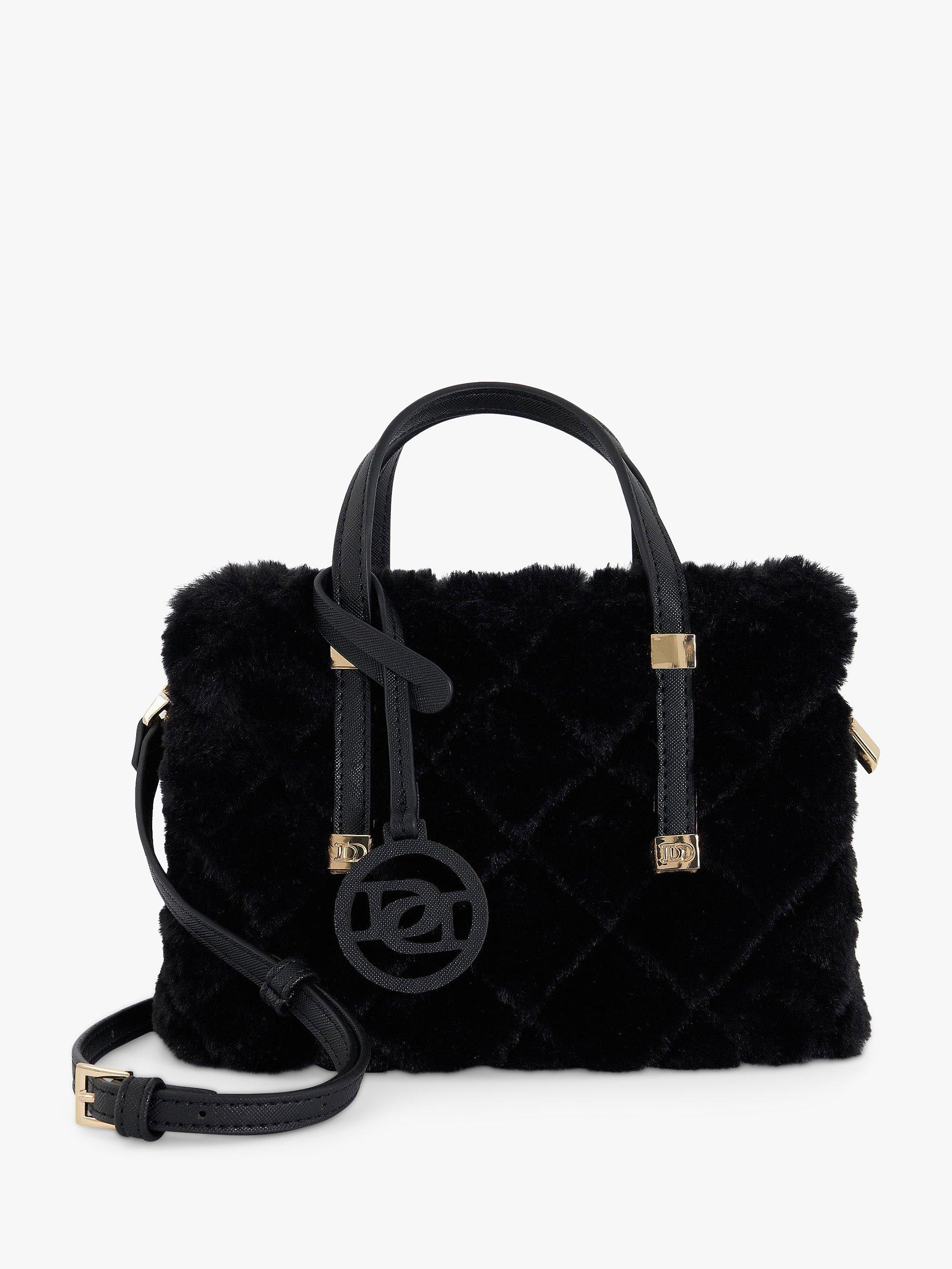 Dune Duffies Mini Faux Fur Quilted Handbag, Black