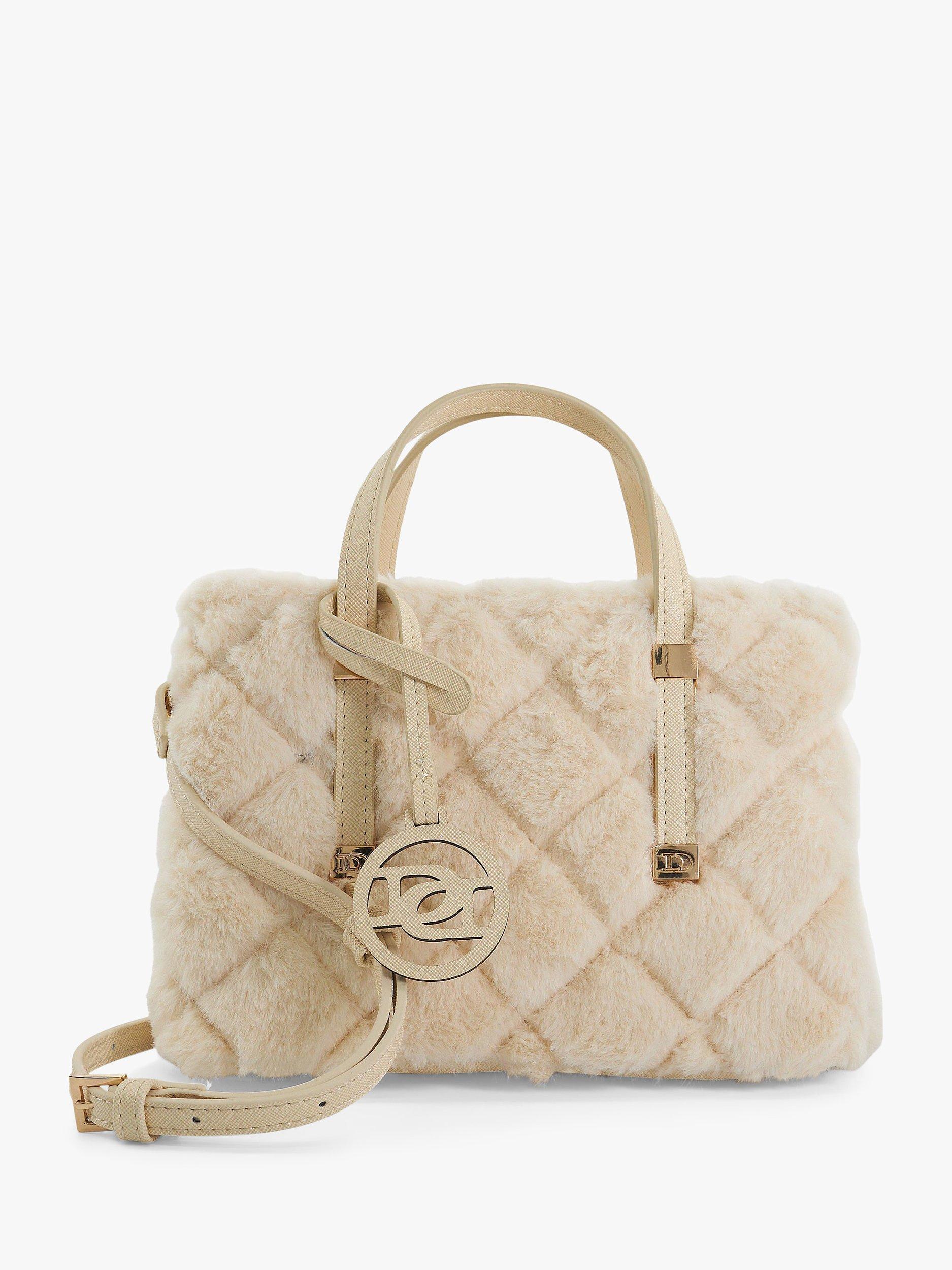 Dune Duffies Mini Faux Fur Quilted Handbag, Cream