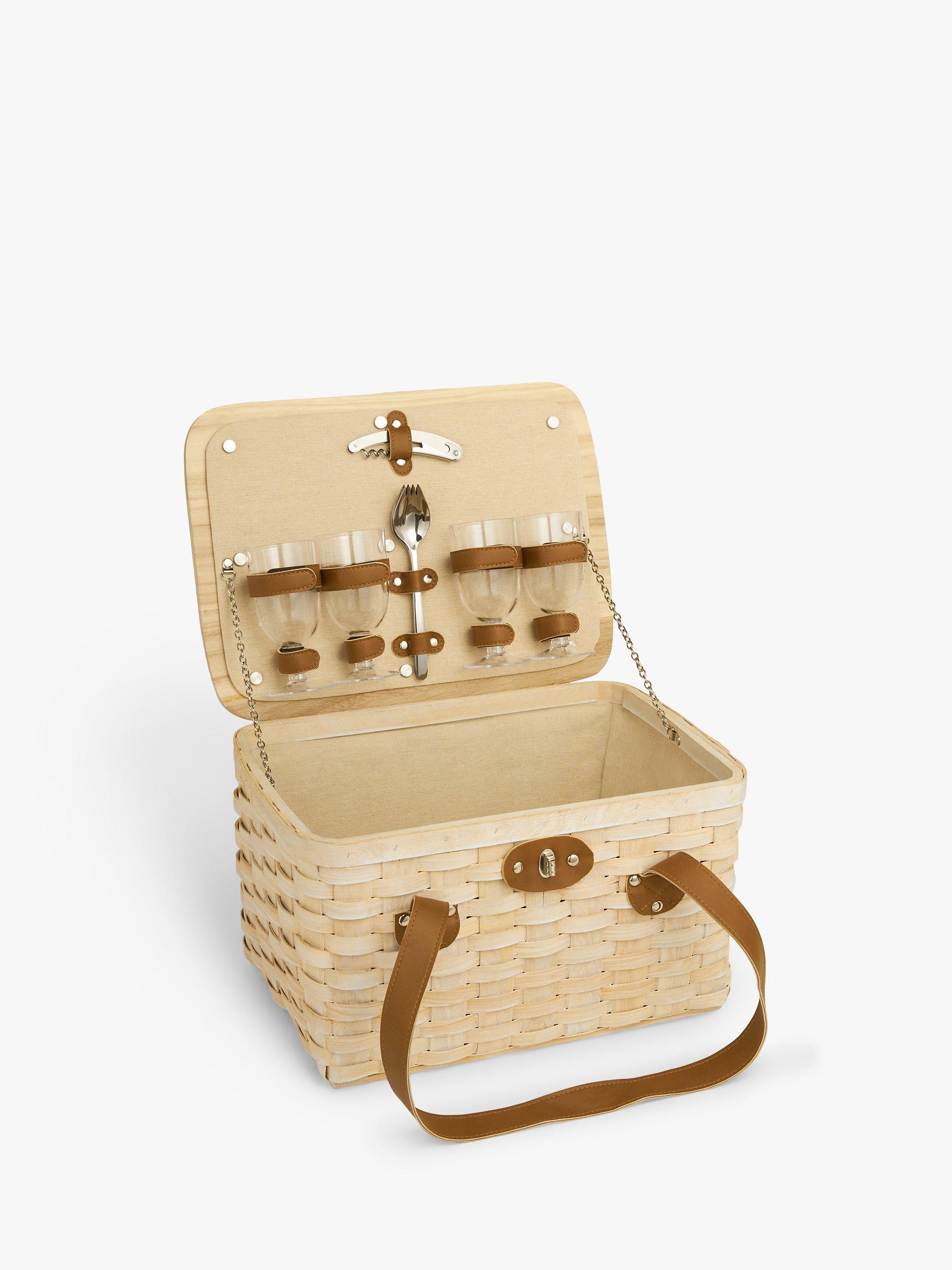 John Lewis Lisbon Filled Wood Wicker Picnic Hamper, 4 Person