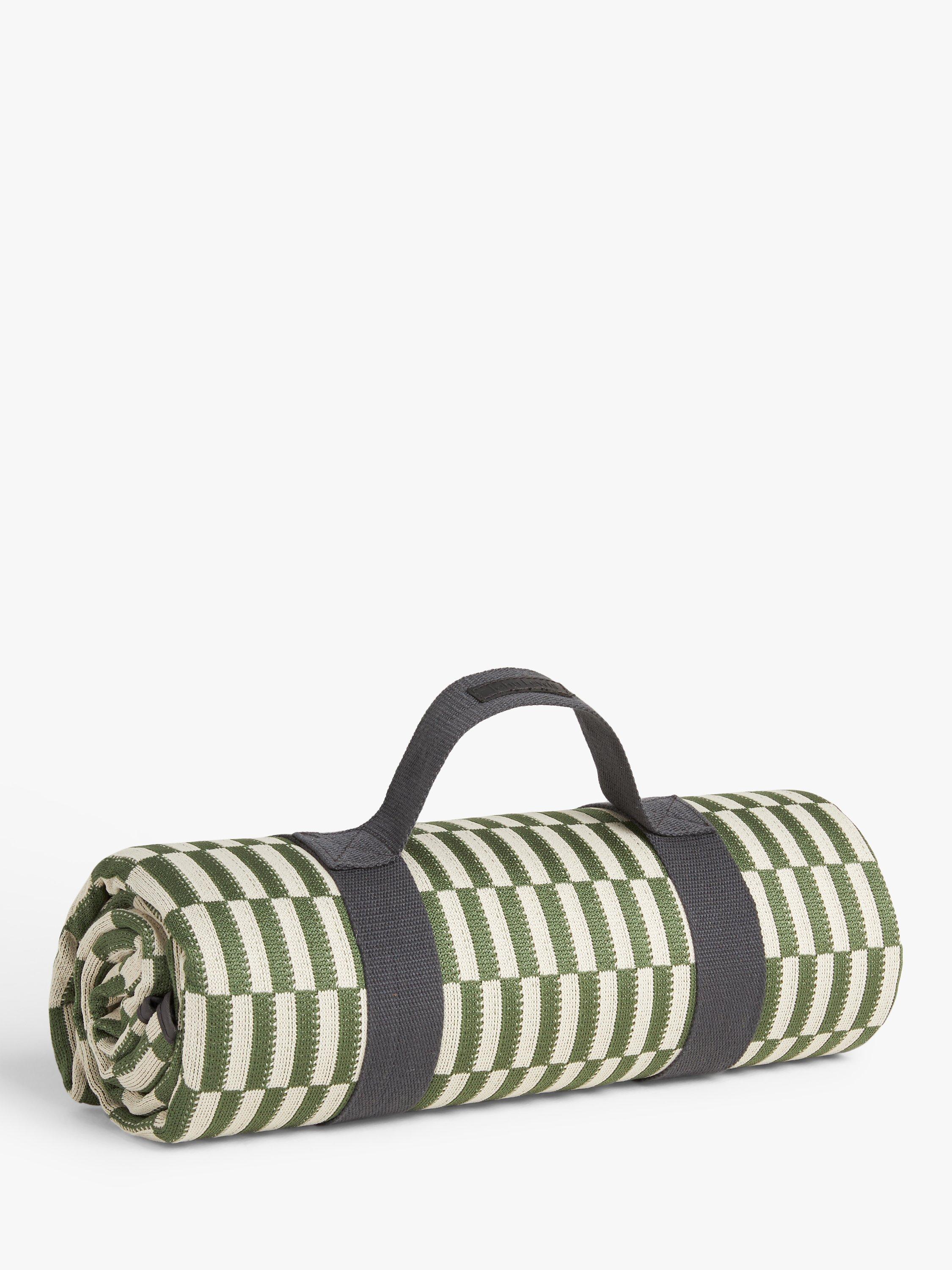 John Lewis Lisbon Woven Stripe Picnic Rug, Green/Cream