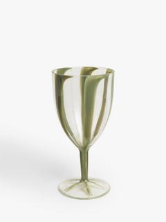John Lewis Lisbon Stripe Plastic Picnic Wine Glass, 450ml, Green