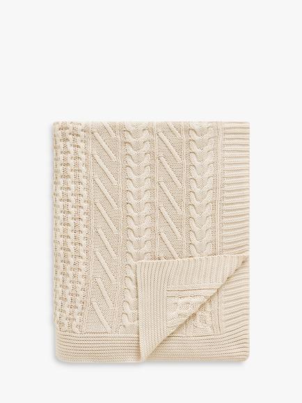 John Lewis Cable Knit Organic Cotton Throw, Cream