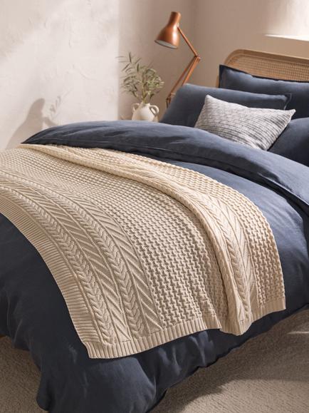 John Lewis Cable Knit Organic Cotton Throw - view 2, Cream