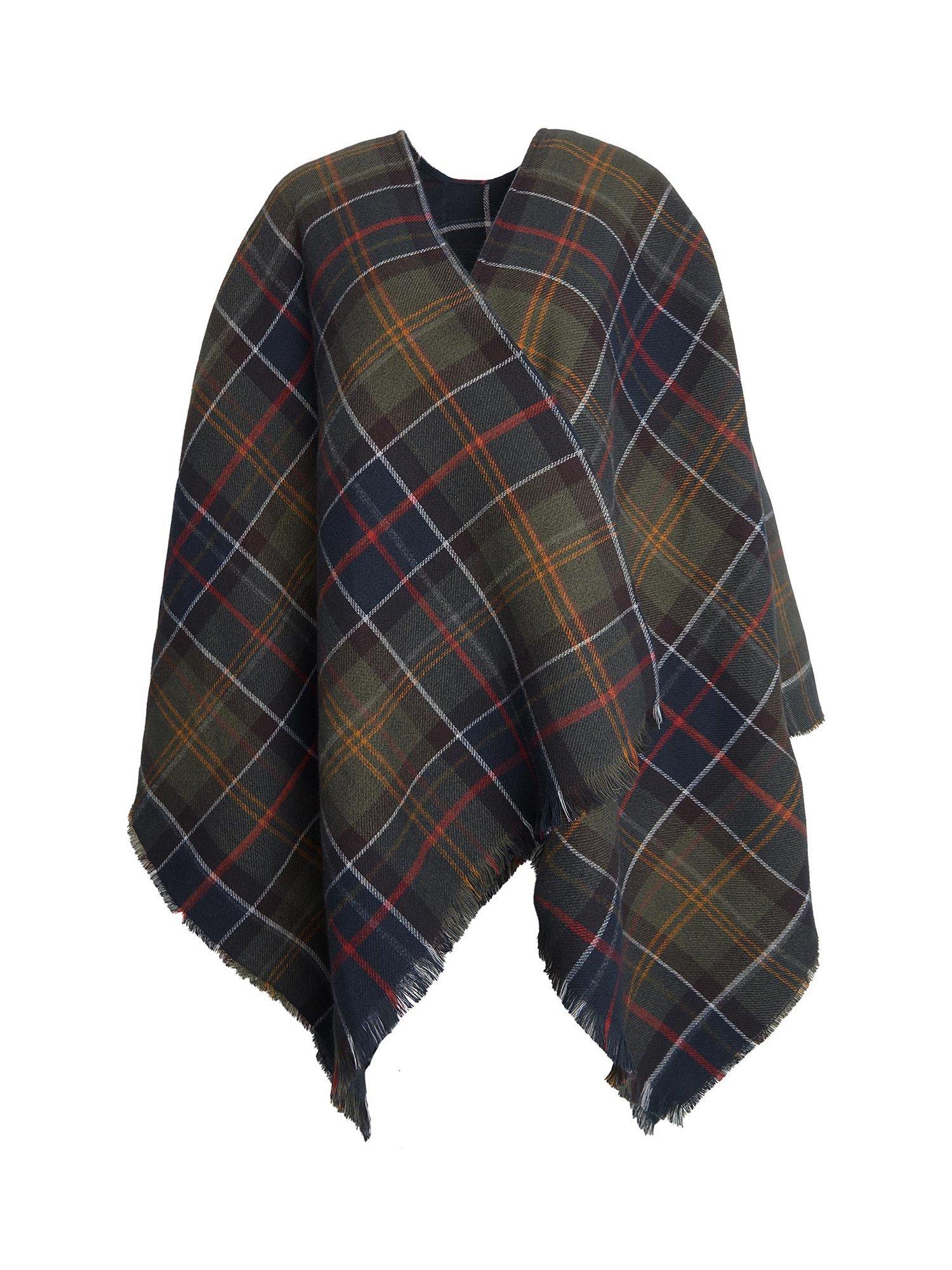 Product image 2 of 5, which shows Barbour Montieth Check Cape Poncho, Green/Multi
