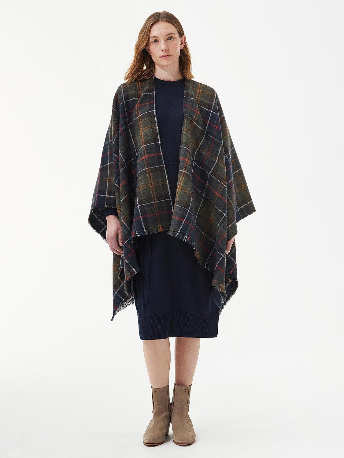 Product image 4 of 5, which shows Barbour Montieth Check Cape Poncho, Green/Multi