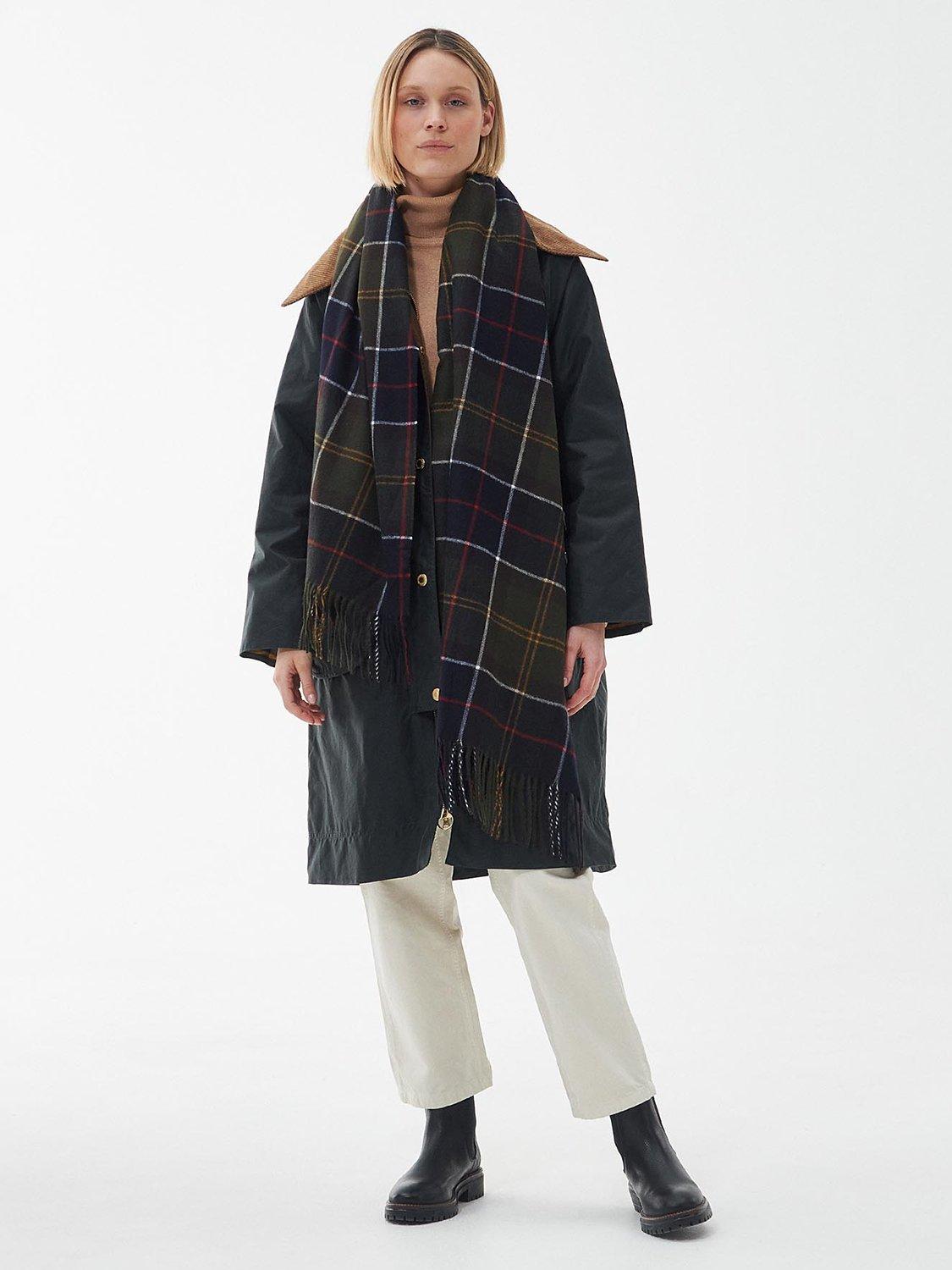 Product image 3 of 6, which shows Barbour Hailes Tartan Wrap Scarf, Green/Cream