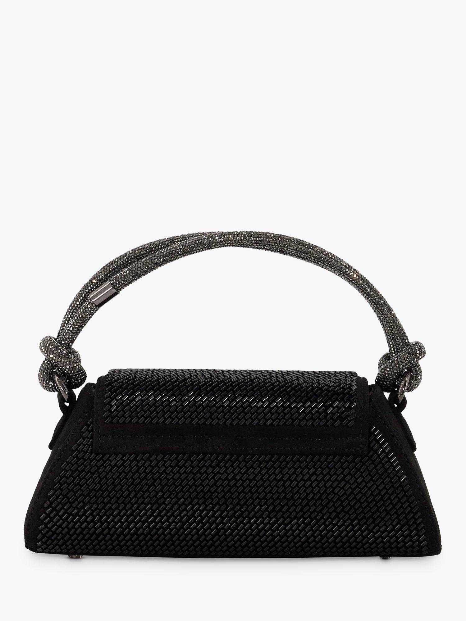 Product image 2 of 3, which shows Dune London Brynley Beaded Knot Strap Clutch Bag, Black