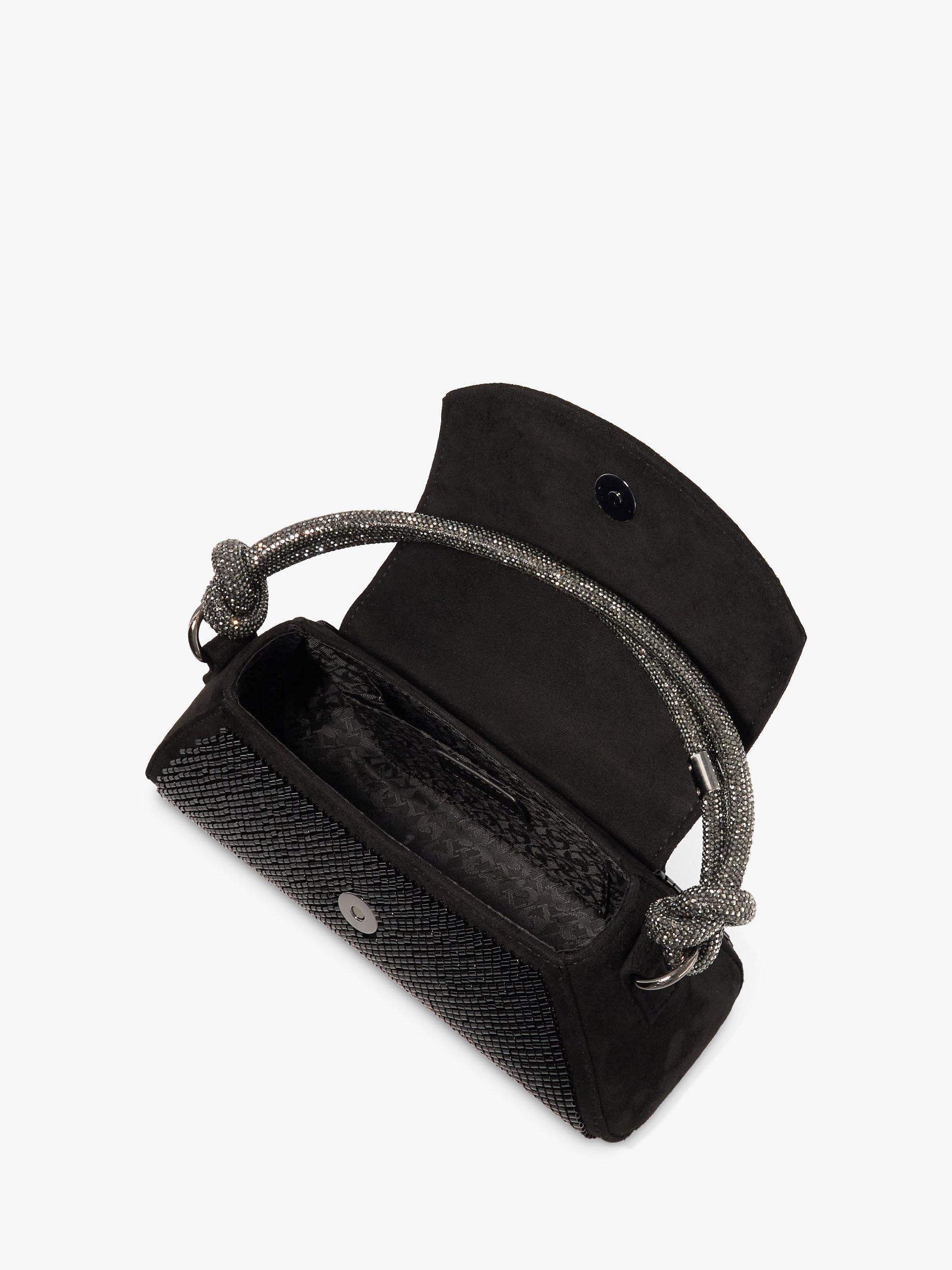 Product image 3 of 3, which shows Dune London Brynley Beaded Knot Strap Clutch Bag, Black