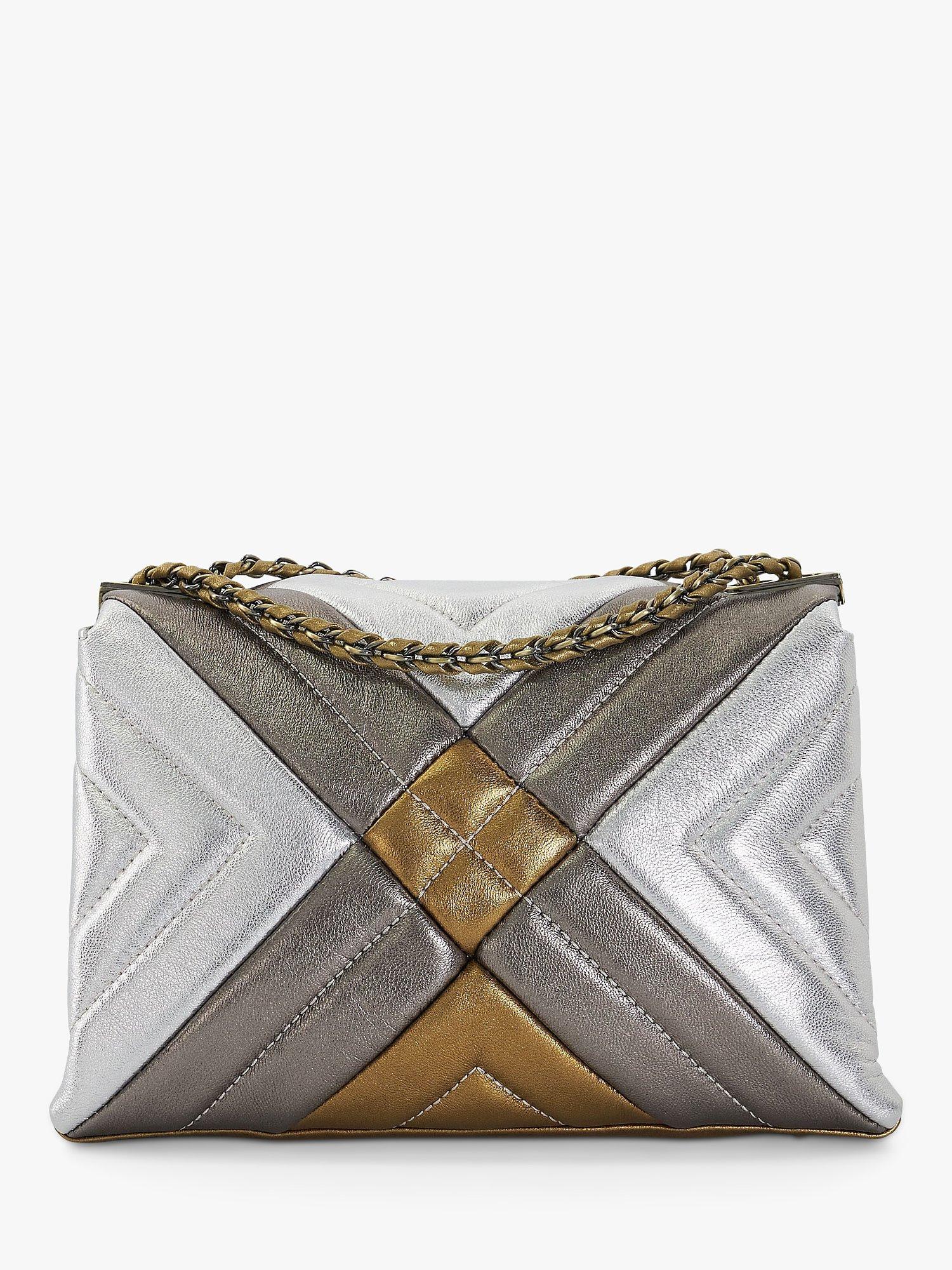 Product image 2 of 3, which shows Dune London Regent Leather Quilted Shoulder Bag, SIlver/Multi