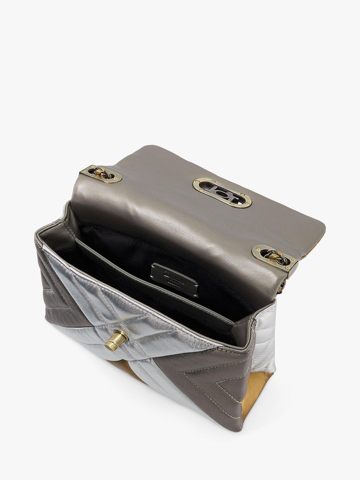 Product image 3 of 3, which shows Dune London Regent Leather Quilted Shoulder Bag, SIlver/Multi