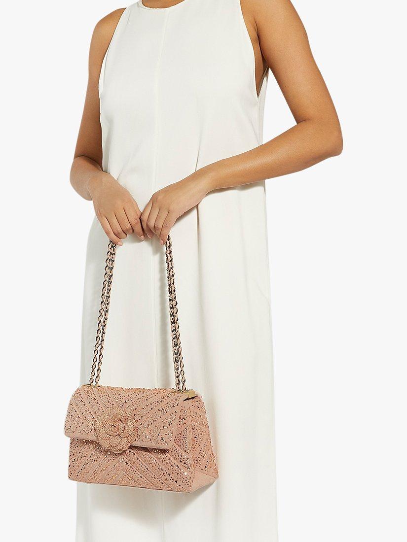 Product image 4 of 4, which shows Dune London Richmond Diamante Corsage Shoulder Bag, Rose Gold