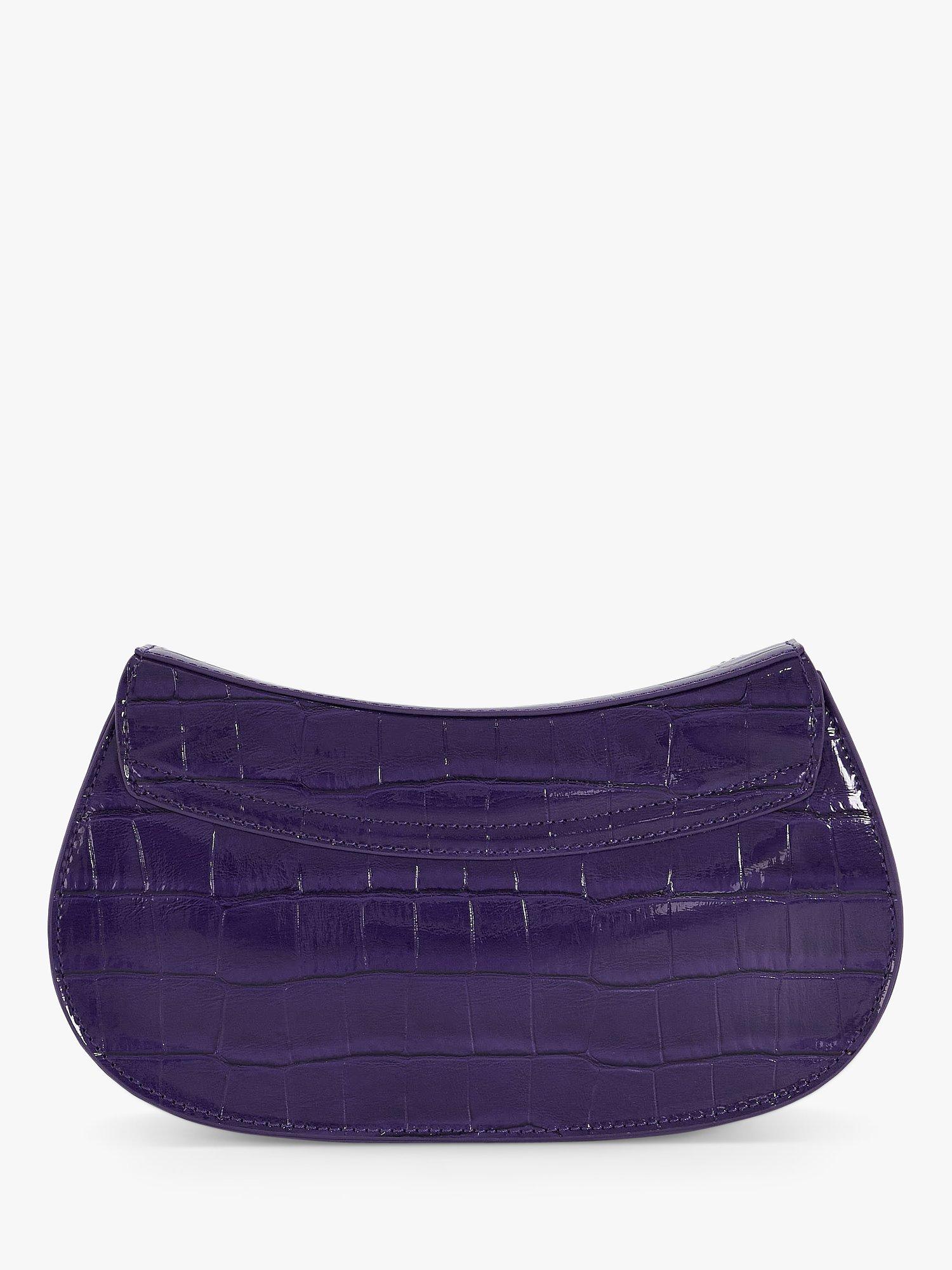 Product image 2 of 3, which shows Dune London Dacre Curved Croc Cross Body Bag, Purple