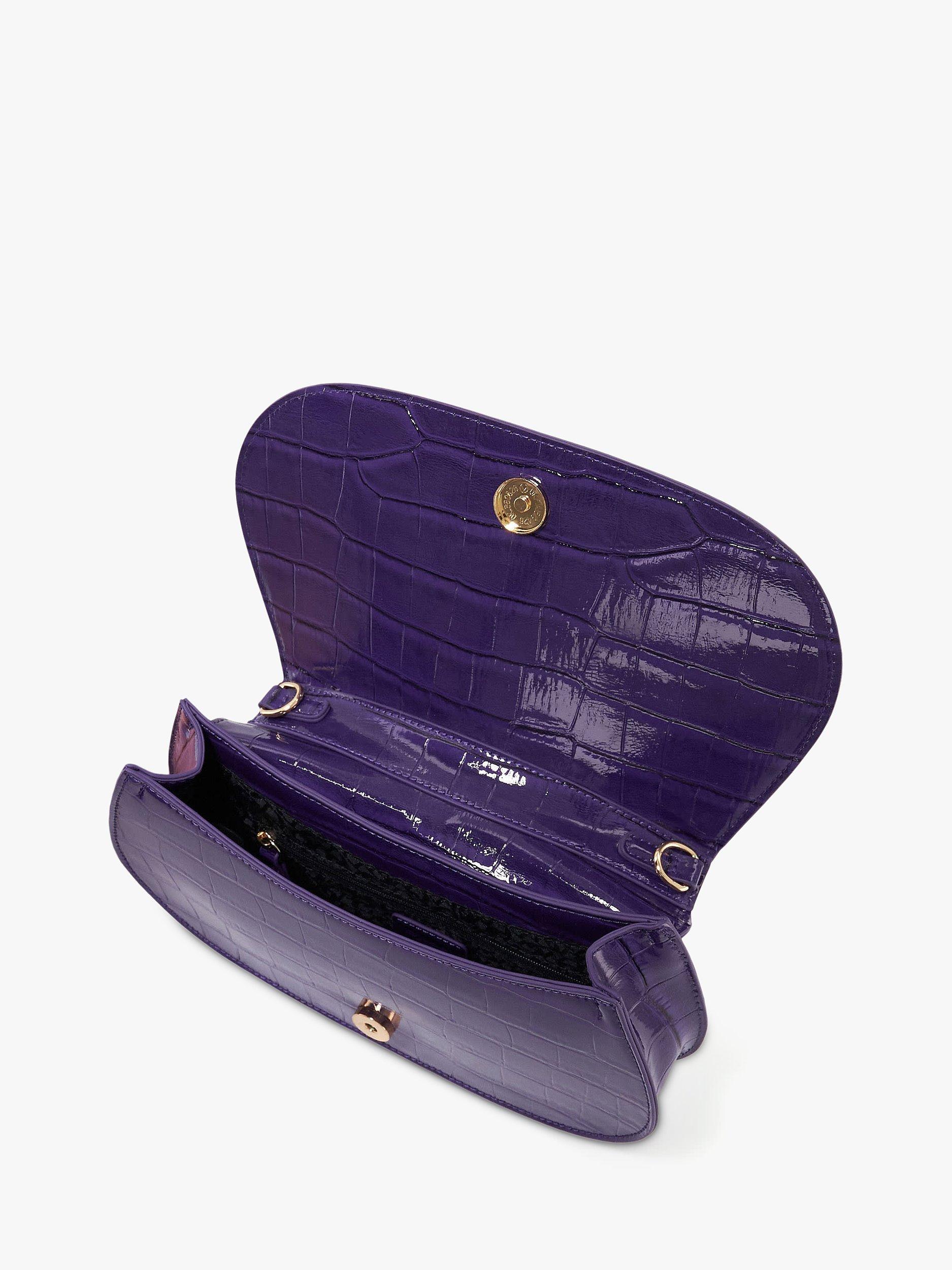 Product image 3 of 3, which shows Dune London Dacre Curved Croc Cross Body Bag, Purple
