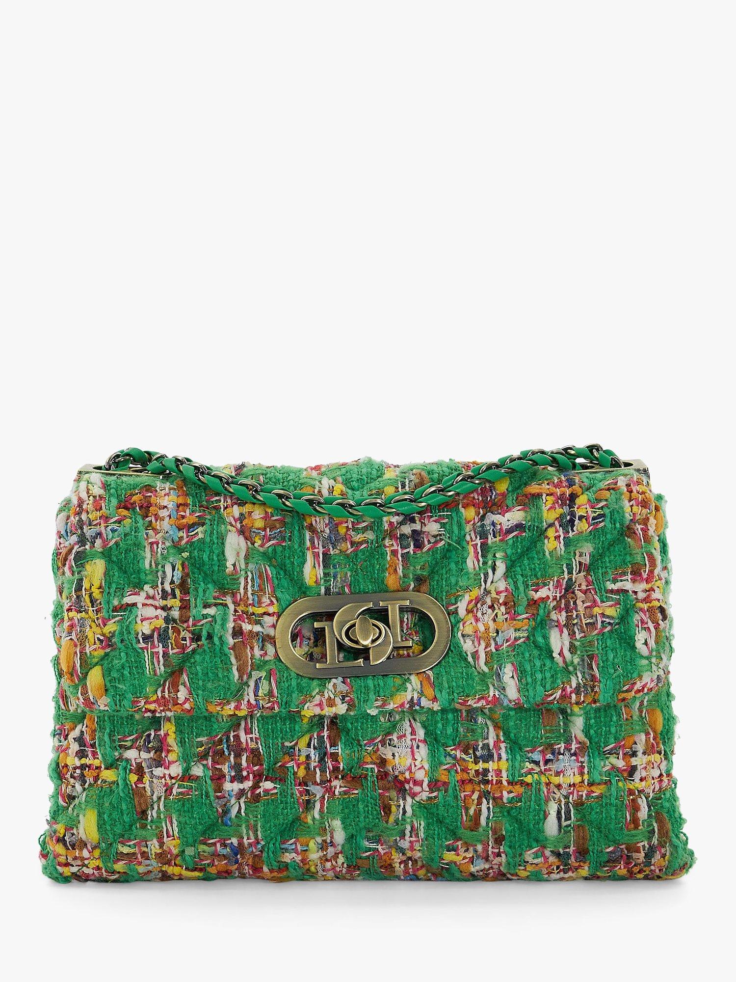 Product image 1 of 4, which shows Dune London Regent Tweed Shoulder Bag, Green