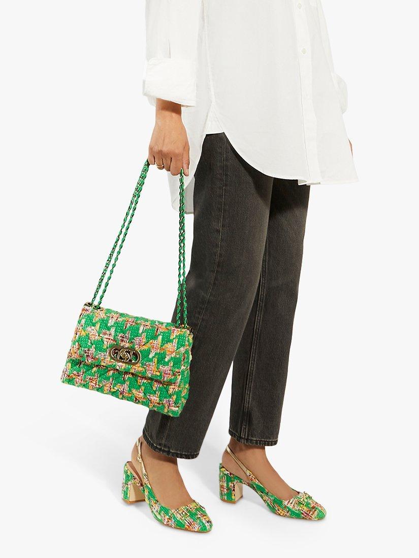 Product image 4 of 4, which shows Dune London Regent Tweed Shoulder Bag, Green