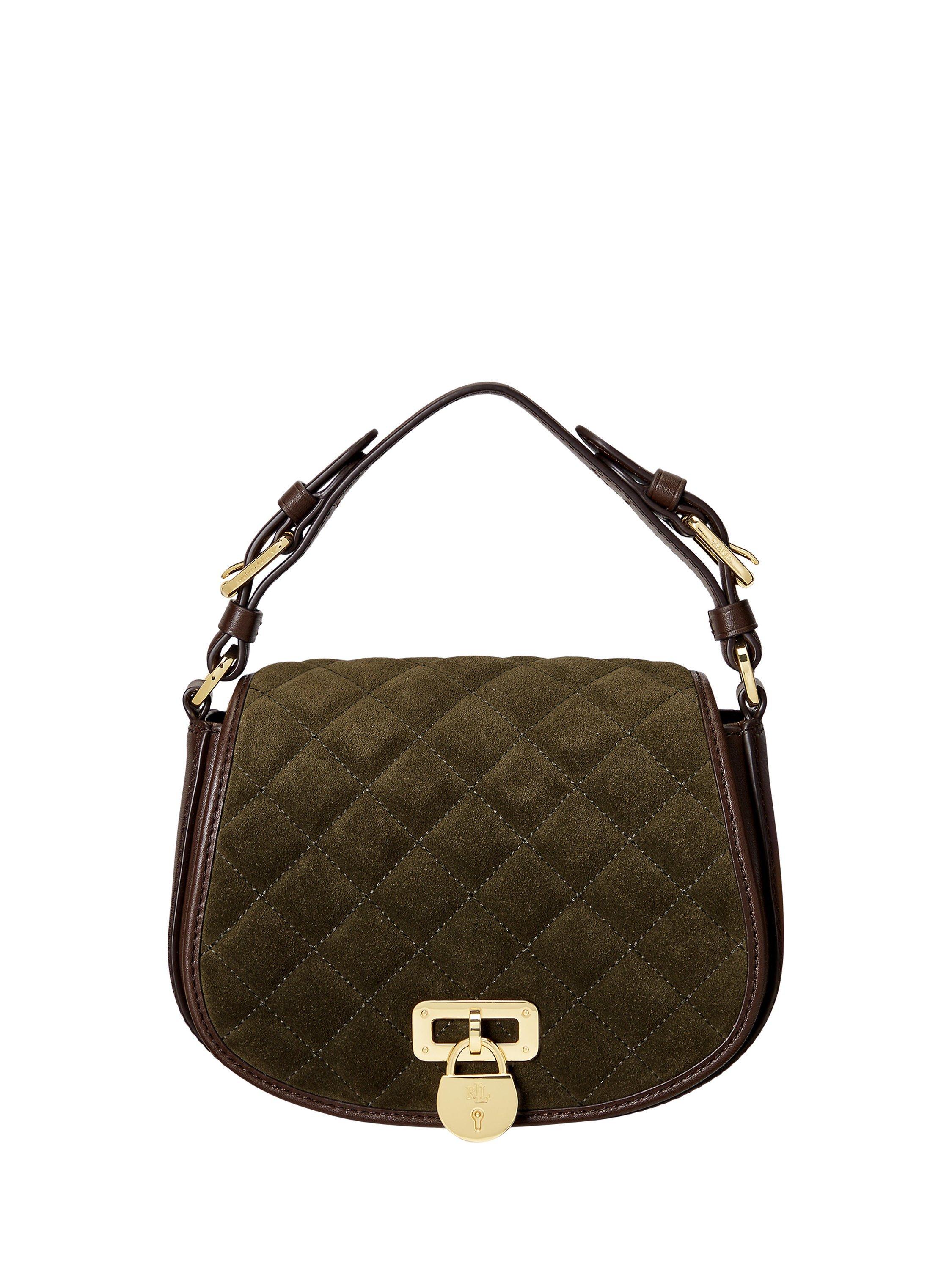 Lauren Ralph Lauren Tanner Quilted Suede Cross Body Bag, Olive/Brown