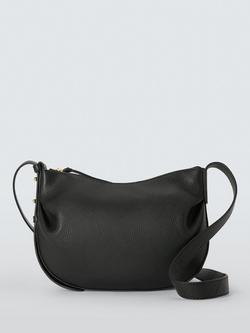 John Lewis Gathered Leather Crossbody Bag, Black