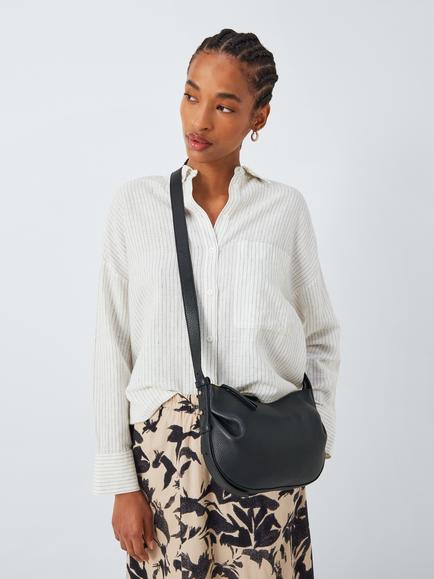 John Lewis Gathered Leather Crossbody Bag - view 2, Black