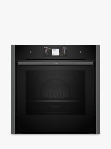 Neff N90 Slide and Hide B64VT73G0B Built In Self Cleaning Electric Single Oven with Steam Function, Grey Graphite, Grey Graphite