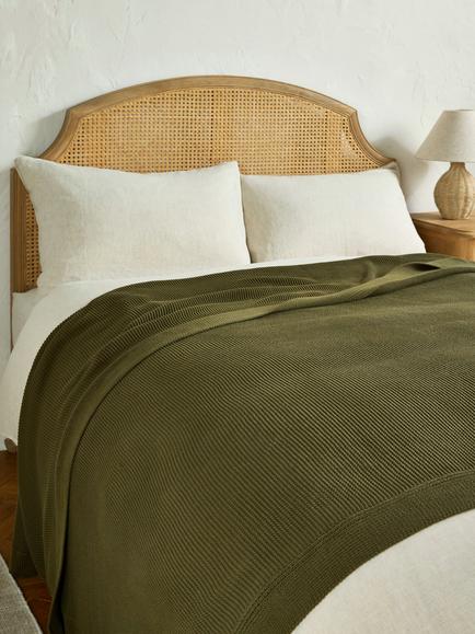 John Lewis Rye Plain Knit Throw - view 2, Avocado