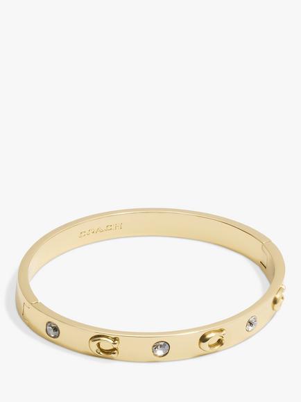 Coach Logo and Crystal Hinged Bangle, Gold