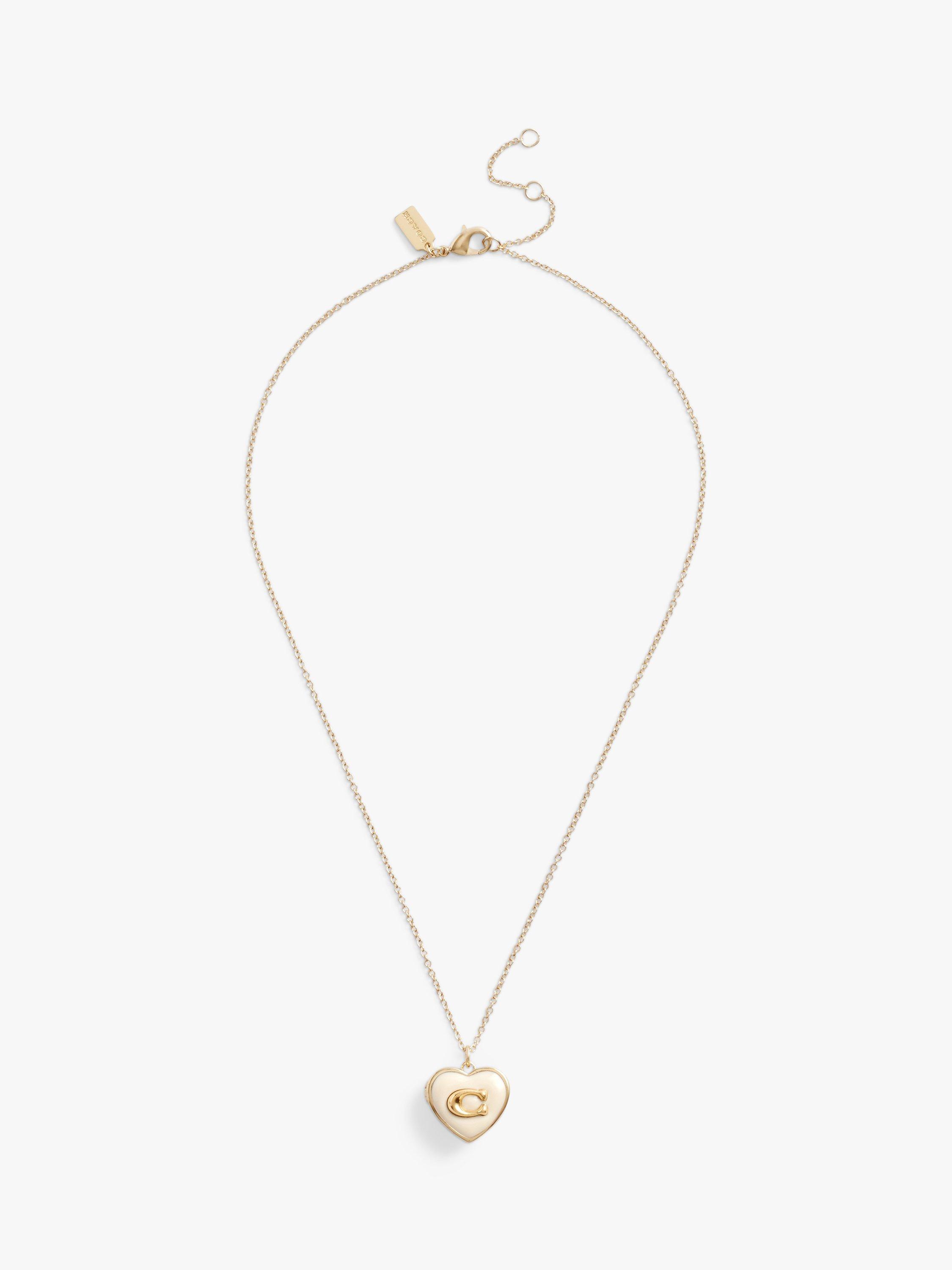 Coach Enamel Heart Locket Necklace, Gold/Chalk