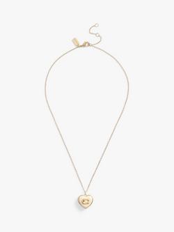 Coach Enamel and Crystal Heart Locket Necklace, Gold/Chalk