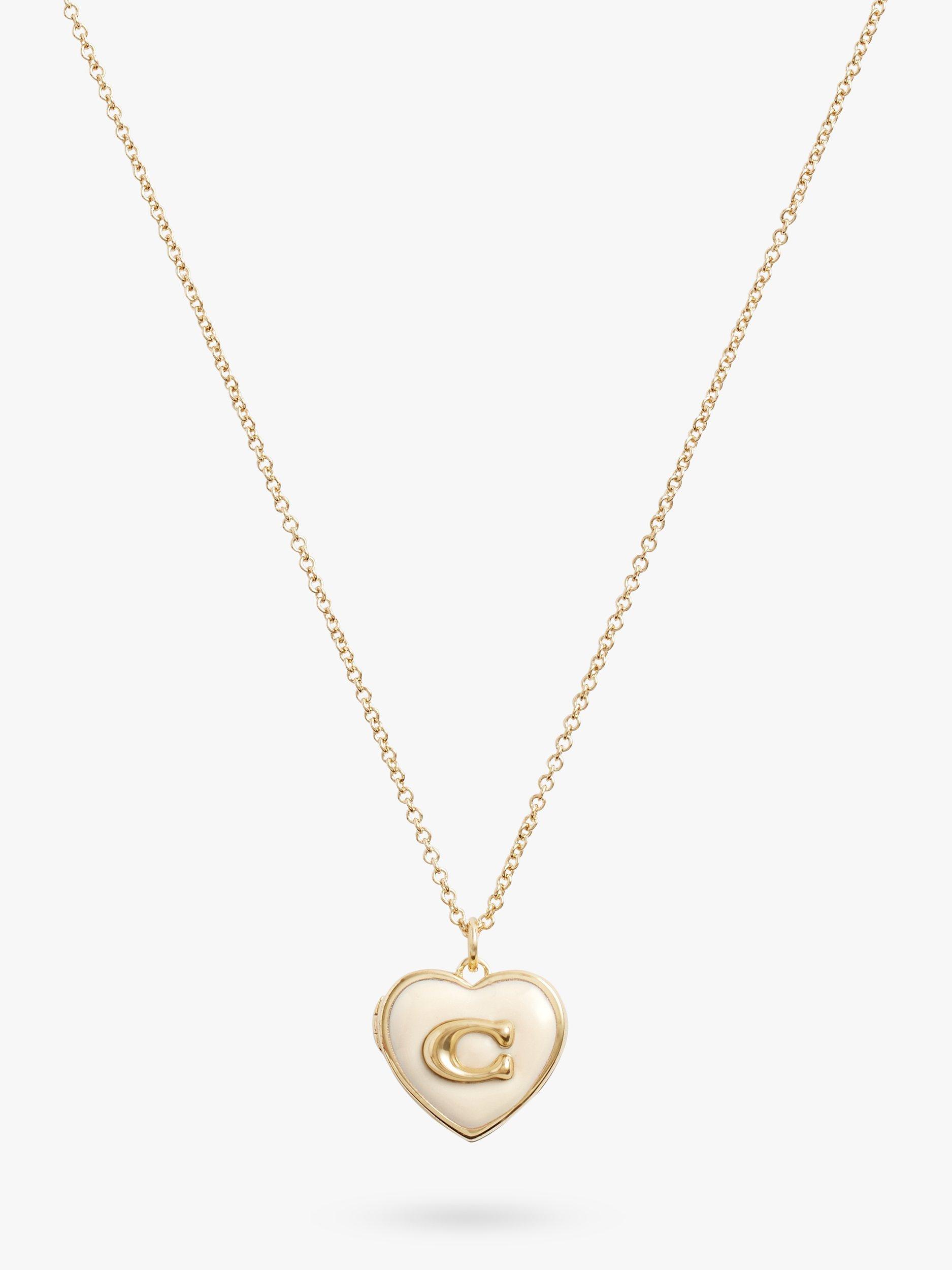 Coach Enamel Heart Locket Necklace, Gold/Chalk