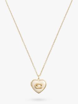 Coach Enamel and Crystal Heart Locket Necklace - view 2, Gold/Chalk