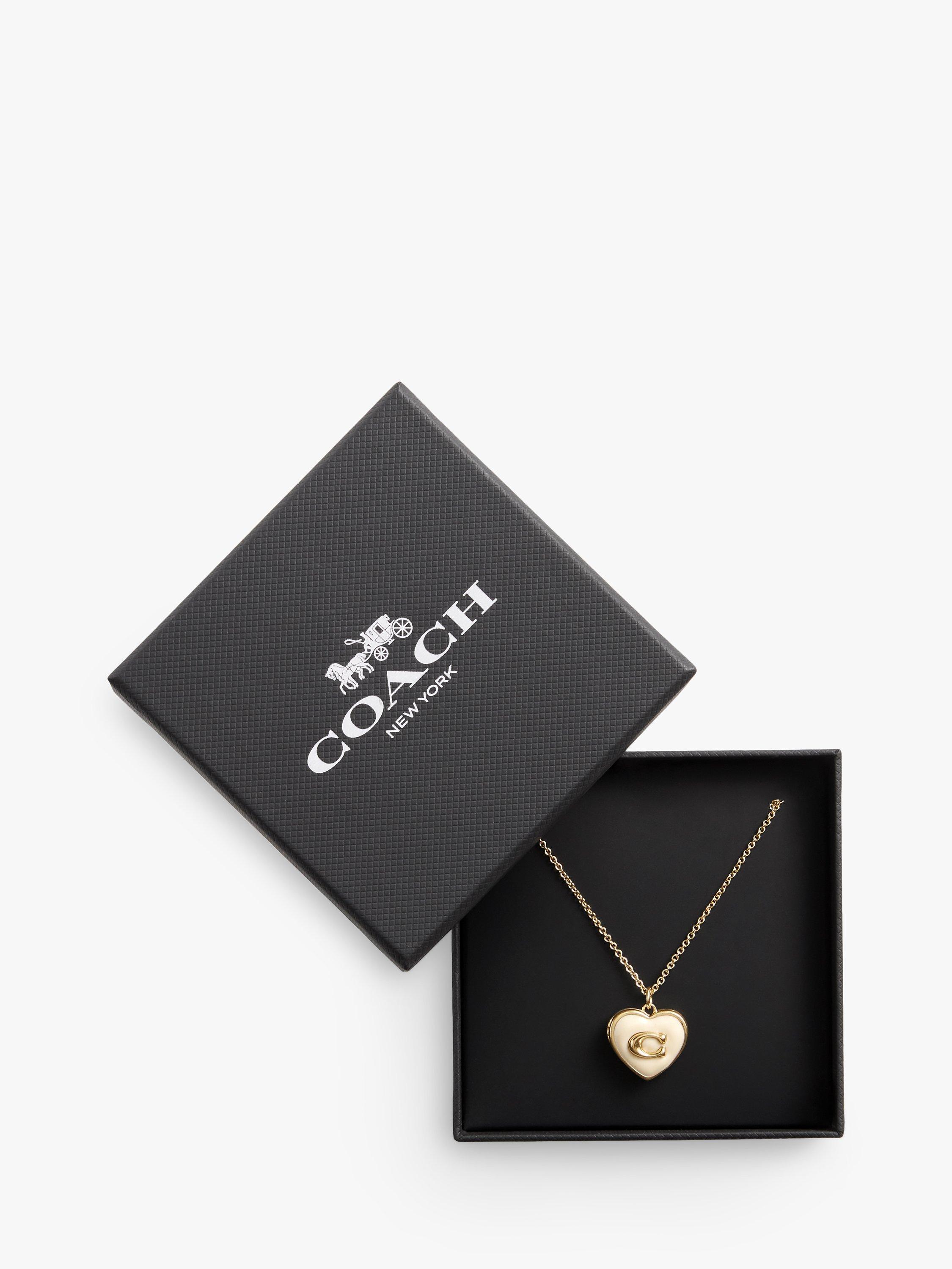 Coach Enamel Heart Locket Necklace, Gold/Chalk